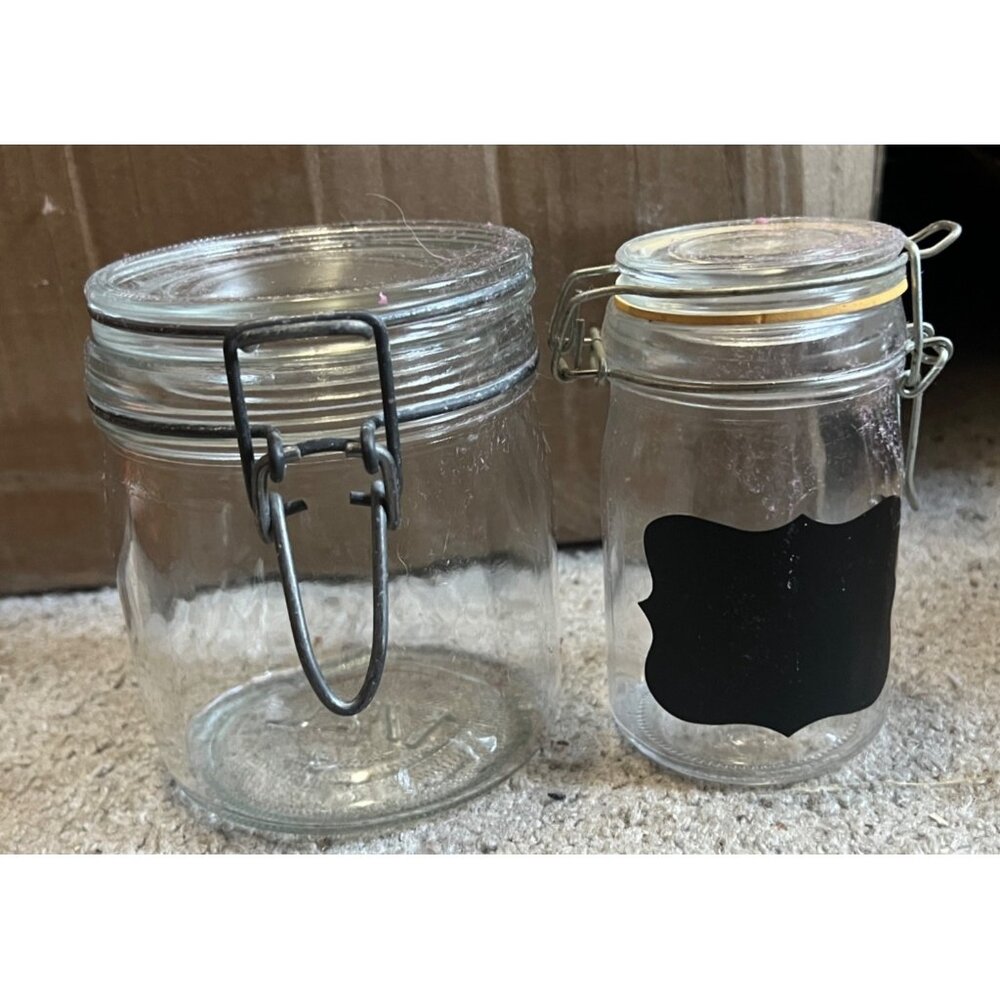 Set Of 2 Glass Clamp Swing Lid Jars With Chalkboard Label & Rubber Seals For Kit